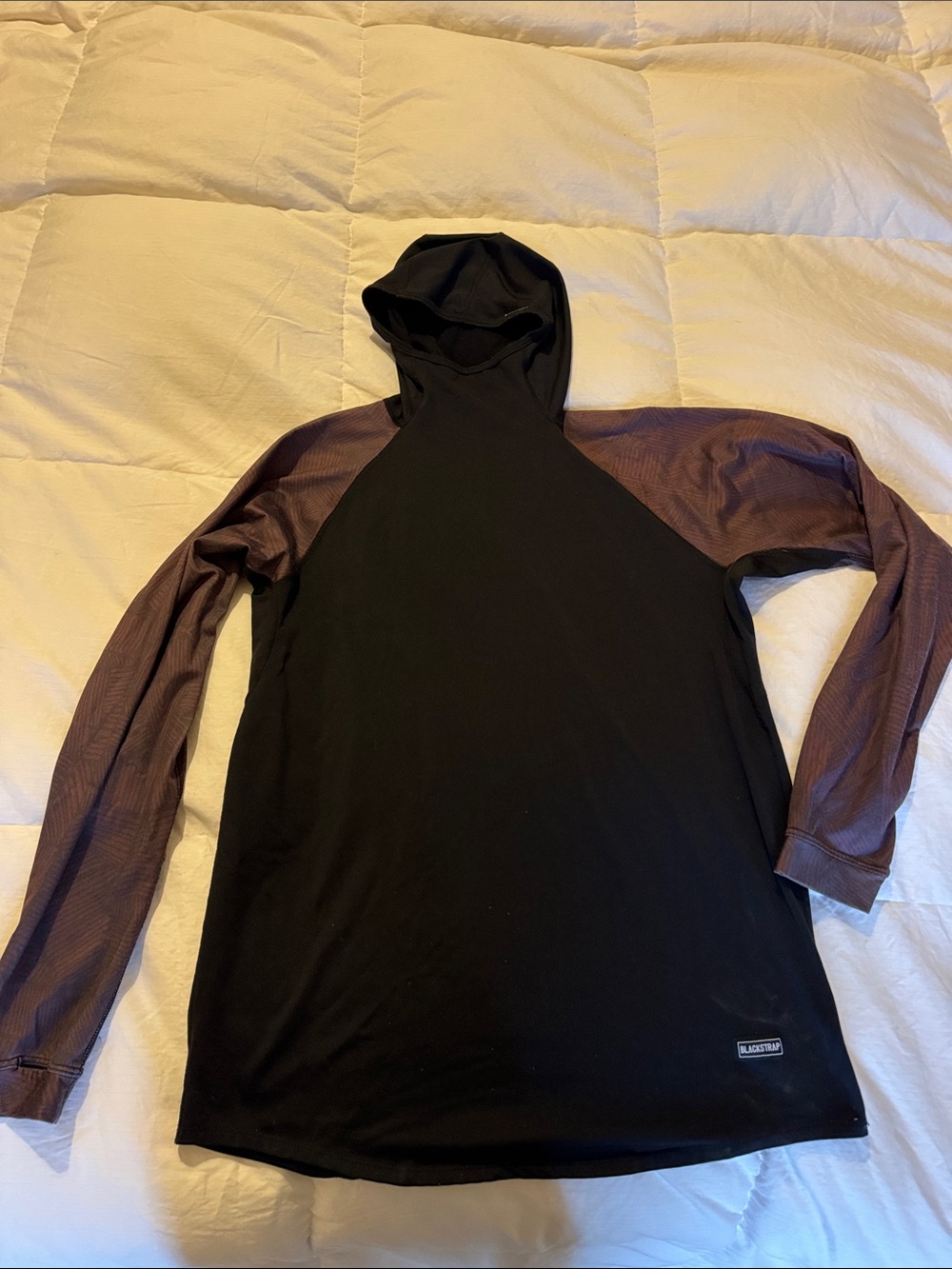 Blackstrap Black Hooded Long Sleeve Top with Purple Raglan Sleeves